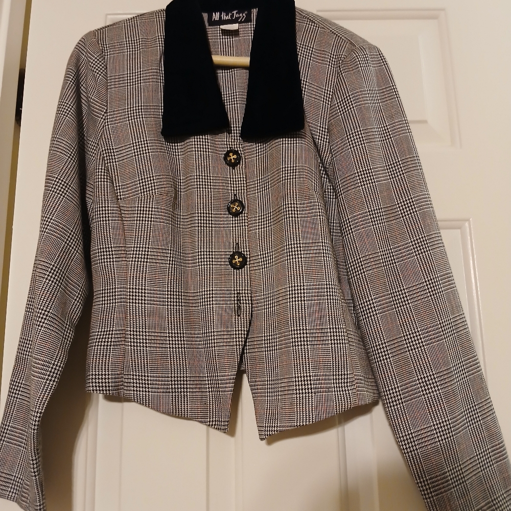 Nina Piccalino Black and Gray Checkered Blazer